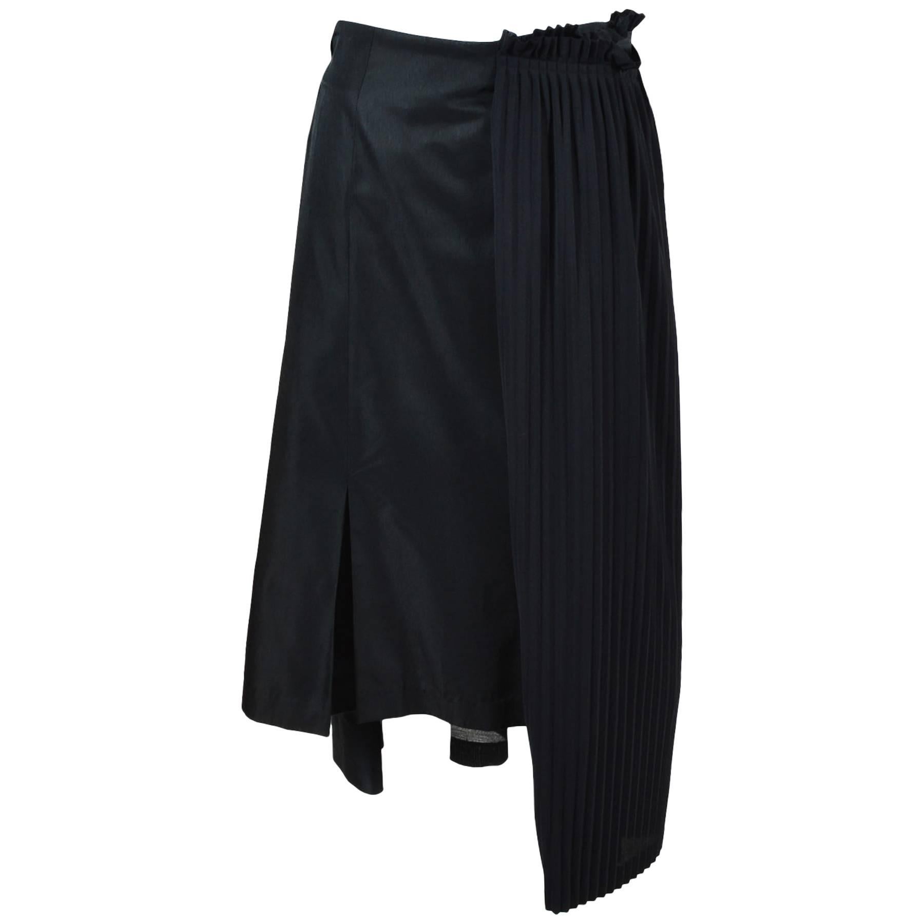 Comme des Garcons Black Silk Blend Pleated Panel Asymmetrical Skirt For Sale
