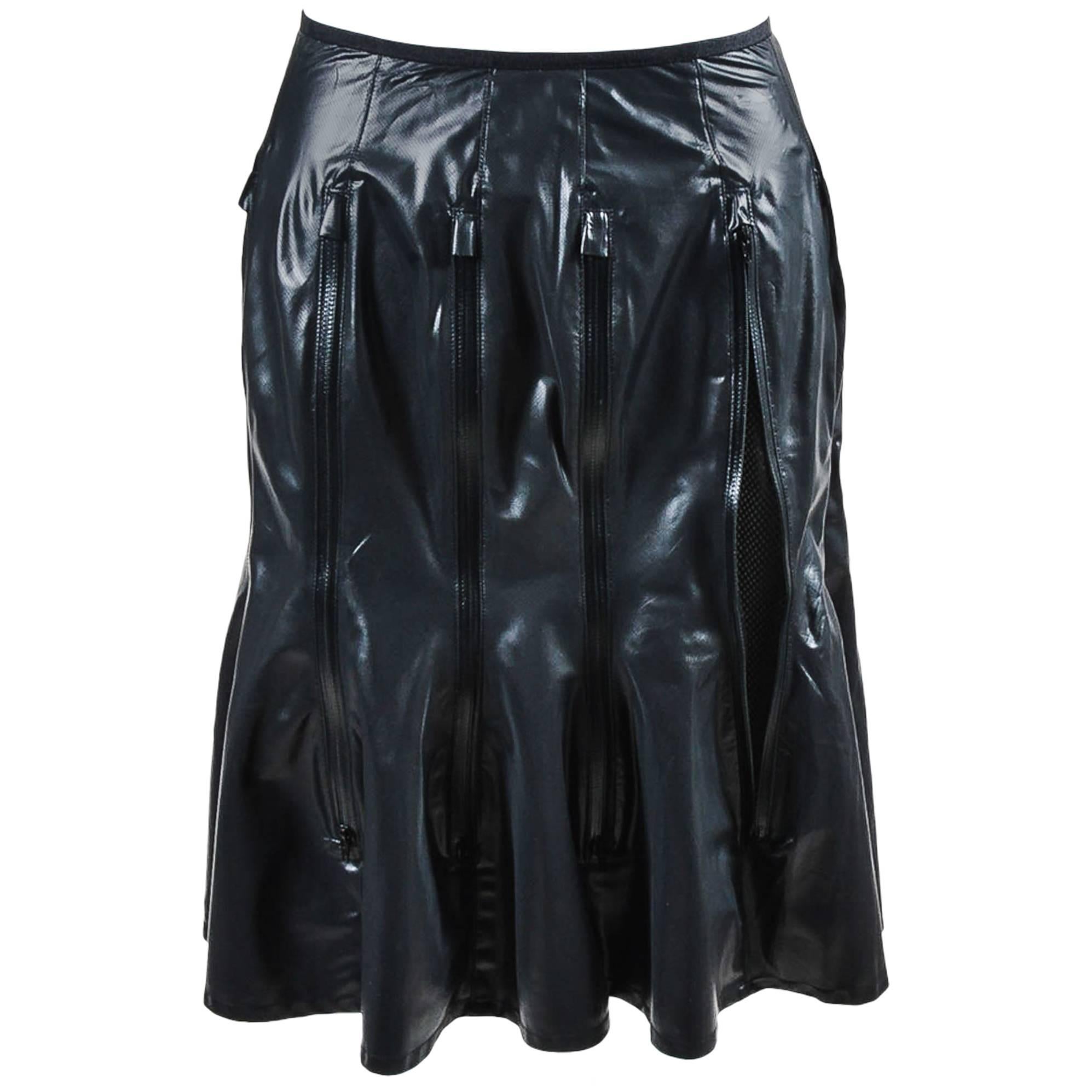 Junya Watanabe Comme des Garcons Black Vertical Zipper Flare Skirt Size XS For Sale