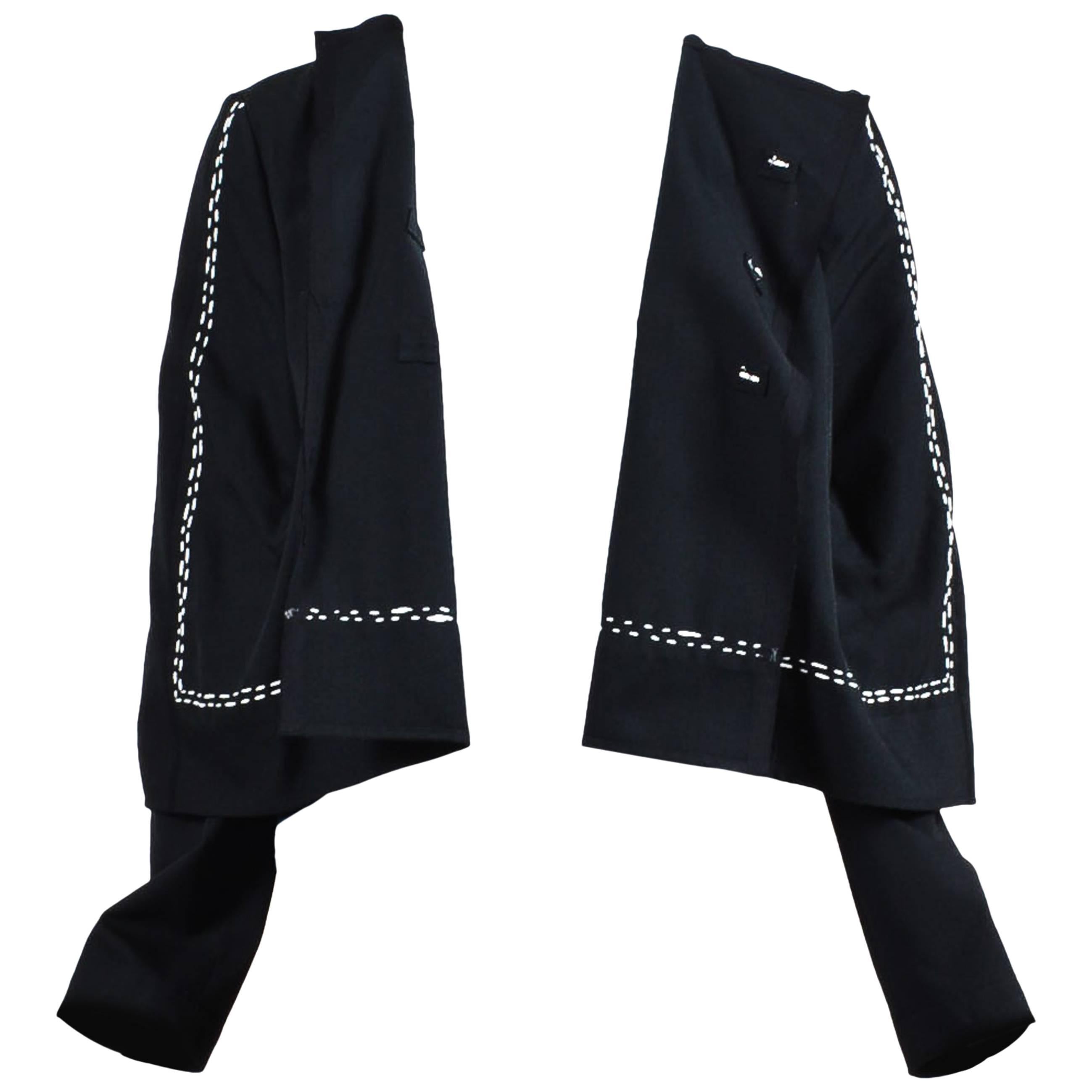 Comme des Garcons Black White Stitching Wool Cape Jacket