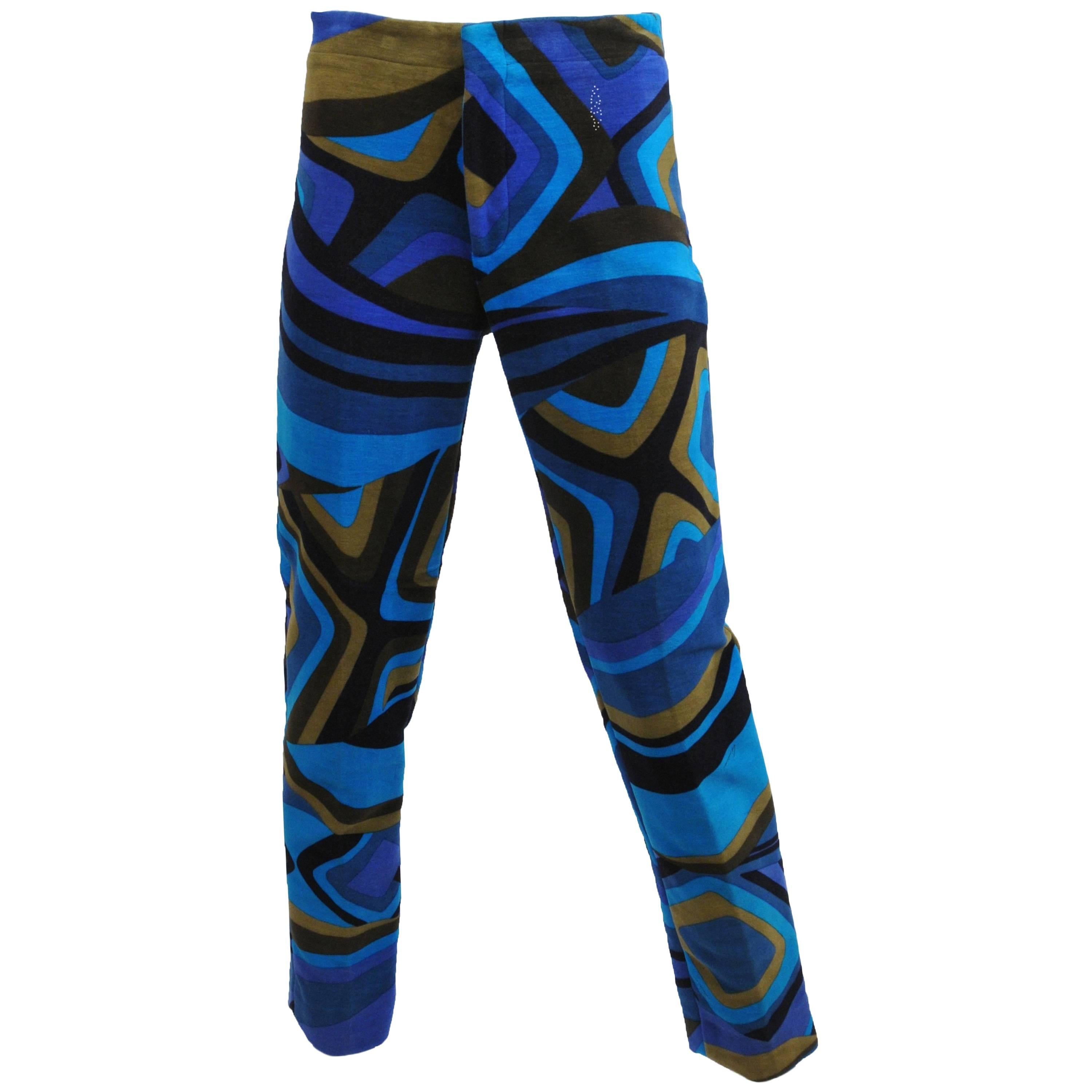 Tom Ford for Gucci Blue Abstract Printed Pants 1990s