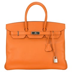 Hermès Birkin 35 Orange Bittersalz Leder mit Palladium Hardware