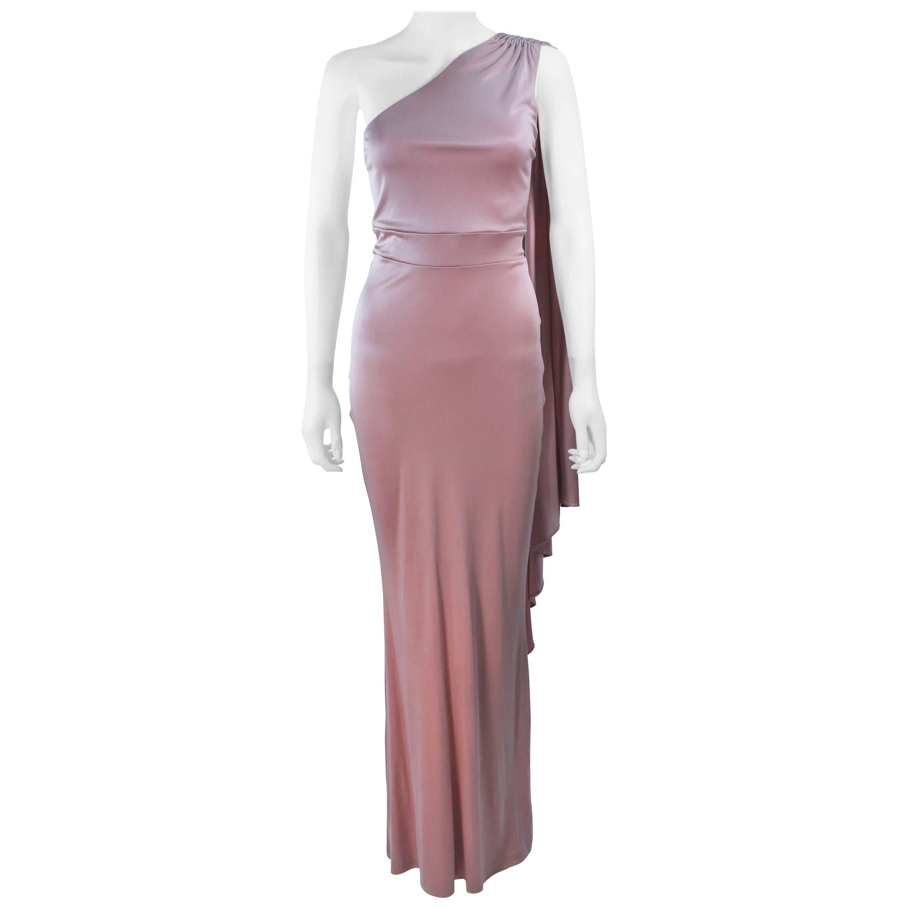 ELIZABETH MASON COUTURE Robe asymétrique en jersey de soie Blush Made To Order en vente