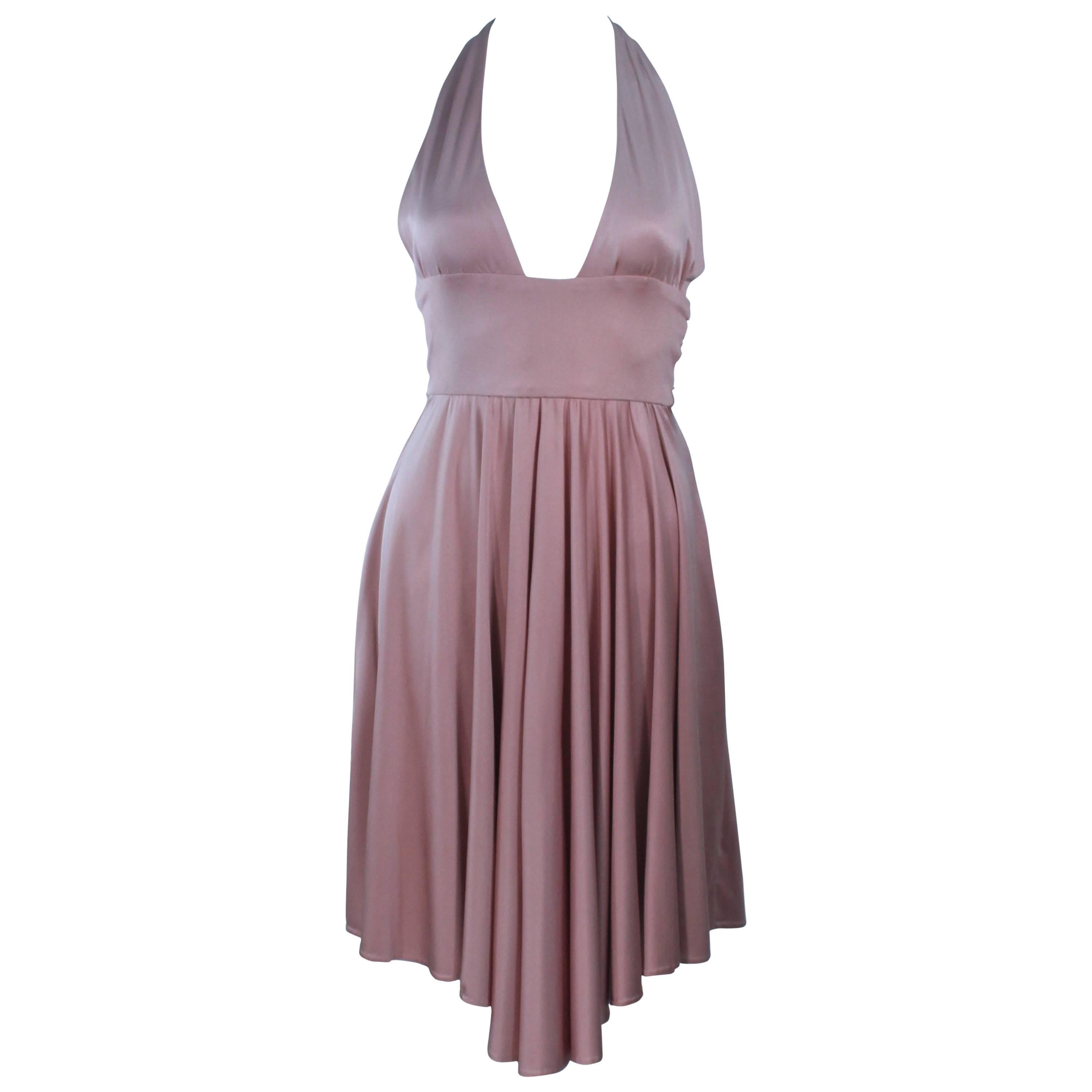 ELIZABETH MASON COUTURE Blush Silk Jersey Halter Cocktail Dress Made To Order For Sale