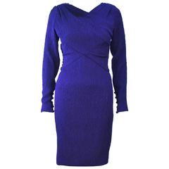 CHRISTIAN DIOR BETSY BLOOMINGDALE 1980s Purple Silk Draped Cocktail Dress Small 7