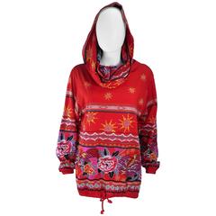 KANSAI Japan Printed Cotton Drawstring Top with Oversize Collar Hood Size 6 8 11