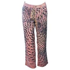 ROBERTO CAVALLI Peach Stretch Beaded Denim Size M 28L 10