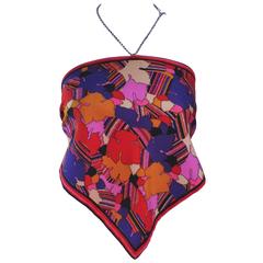 MARY QUANT Rhinestone Abstract Silk Tie Top Size Small 5