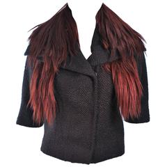 ETRO Goat Fur Collar Brown Wool Jacket Size M 6