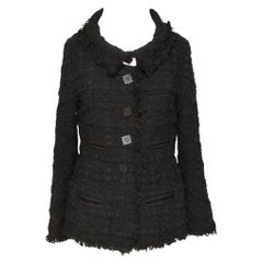 CHANEL Tweed Black Jacket Blazer Buttons Long Sleeve Pockets Sz 40 2011 11A