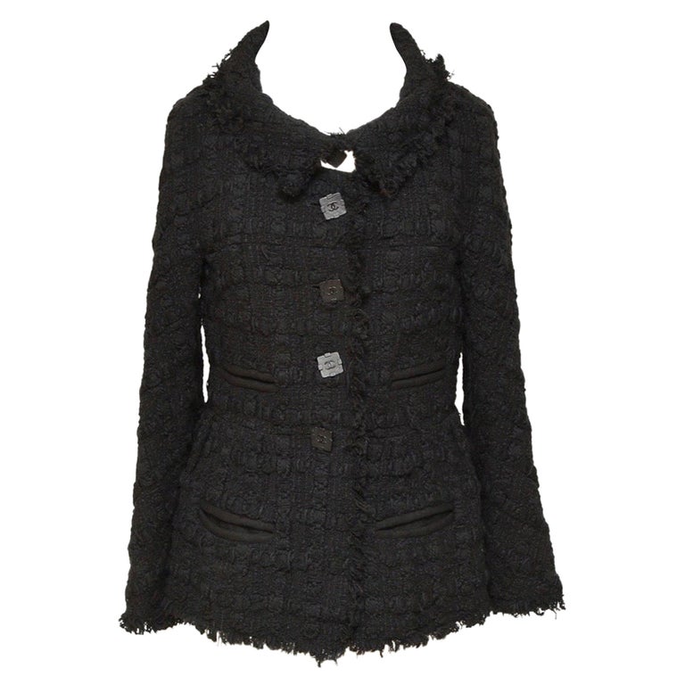 CHANEL Tweed Black Jacket Blazer Buttons Long Sleeve Pockets Sz 40 2011 11A  at 1stDibs