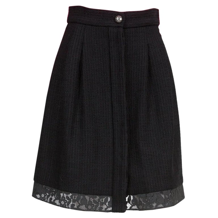 rijst voor de hand liggend Ga terug Chanel Black Cotton Tweed Lace Skirt For Sale at 1stDibs