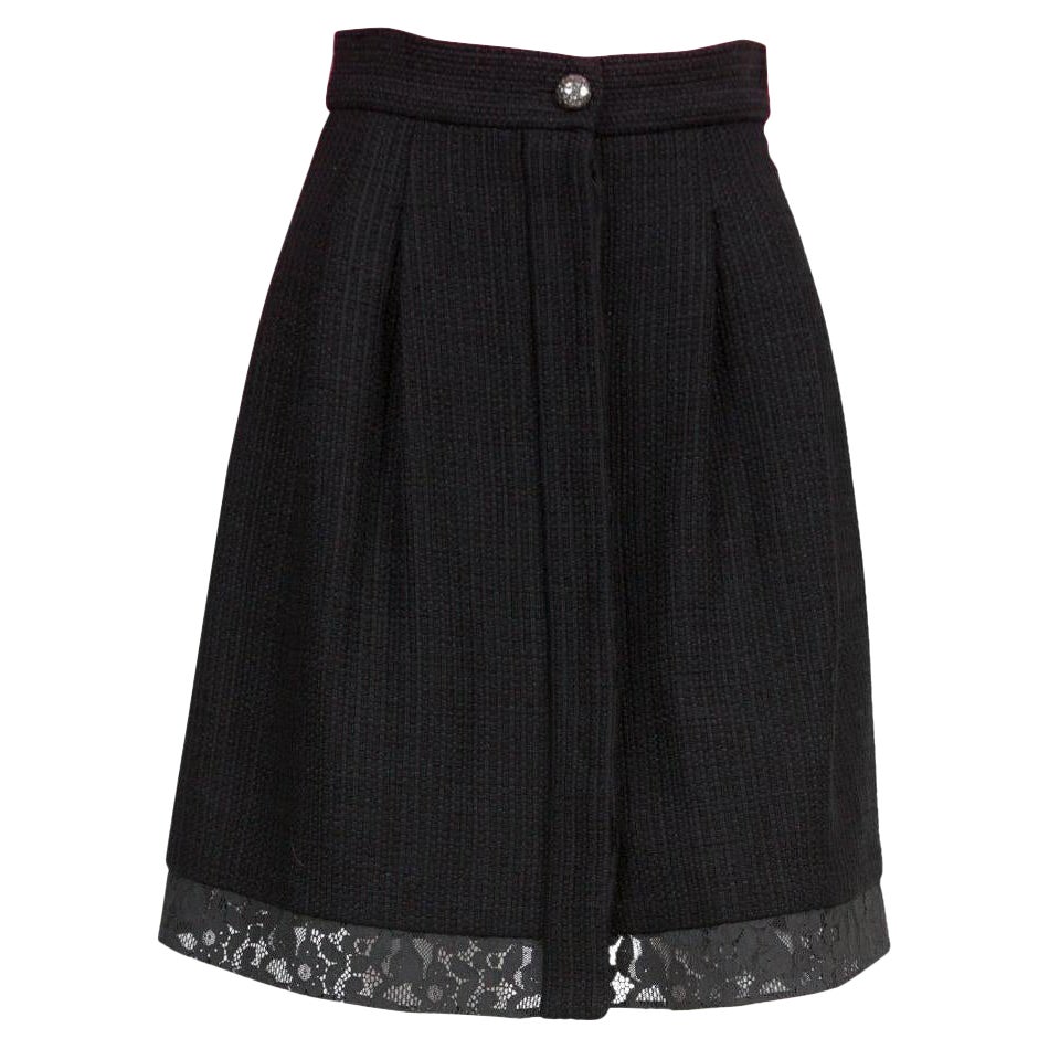 Chanel Black Cotton Tweed Lace Skirt For Sale