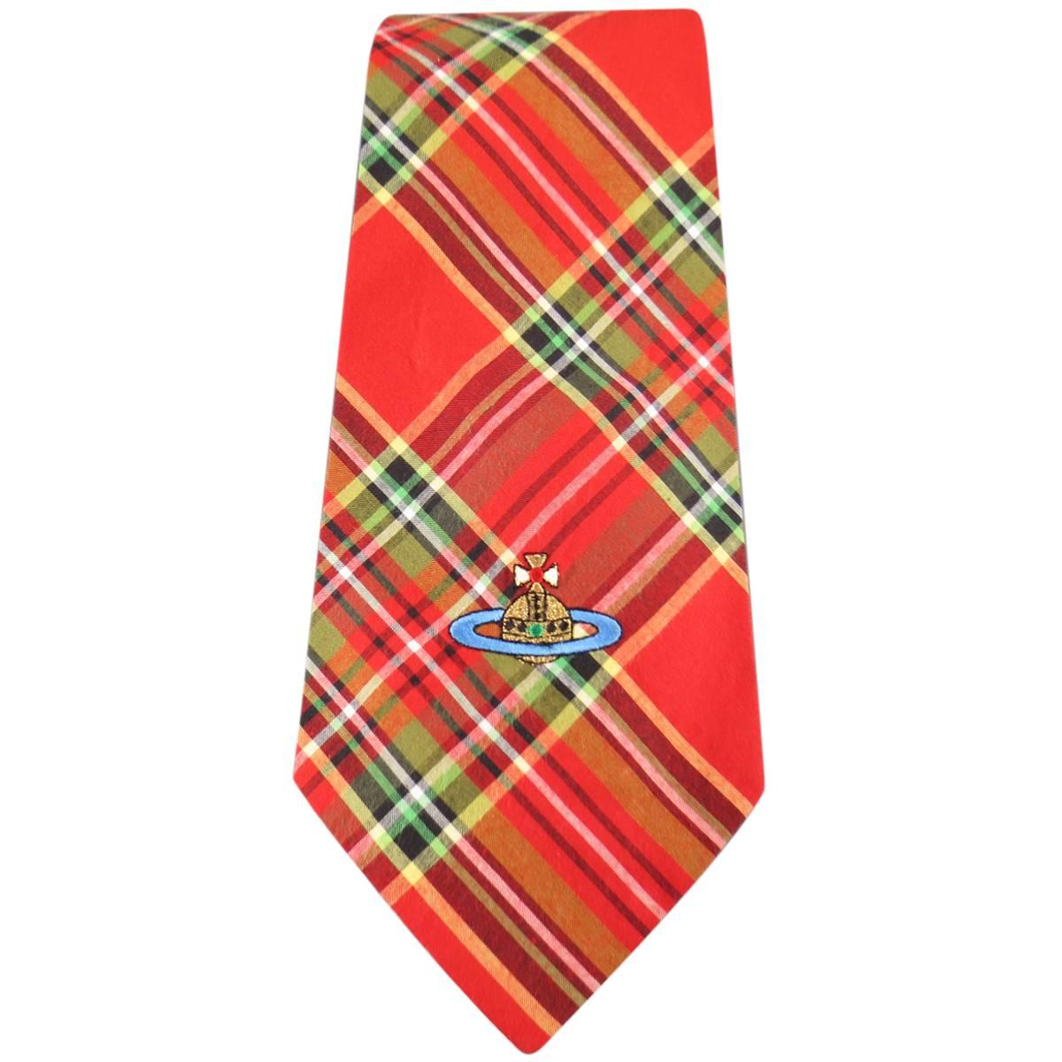 Men's VIVIENNE WESTWOOD MAN Red Plaid Cotton Saturn Oversized Tie