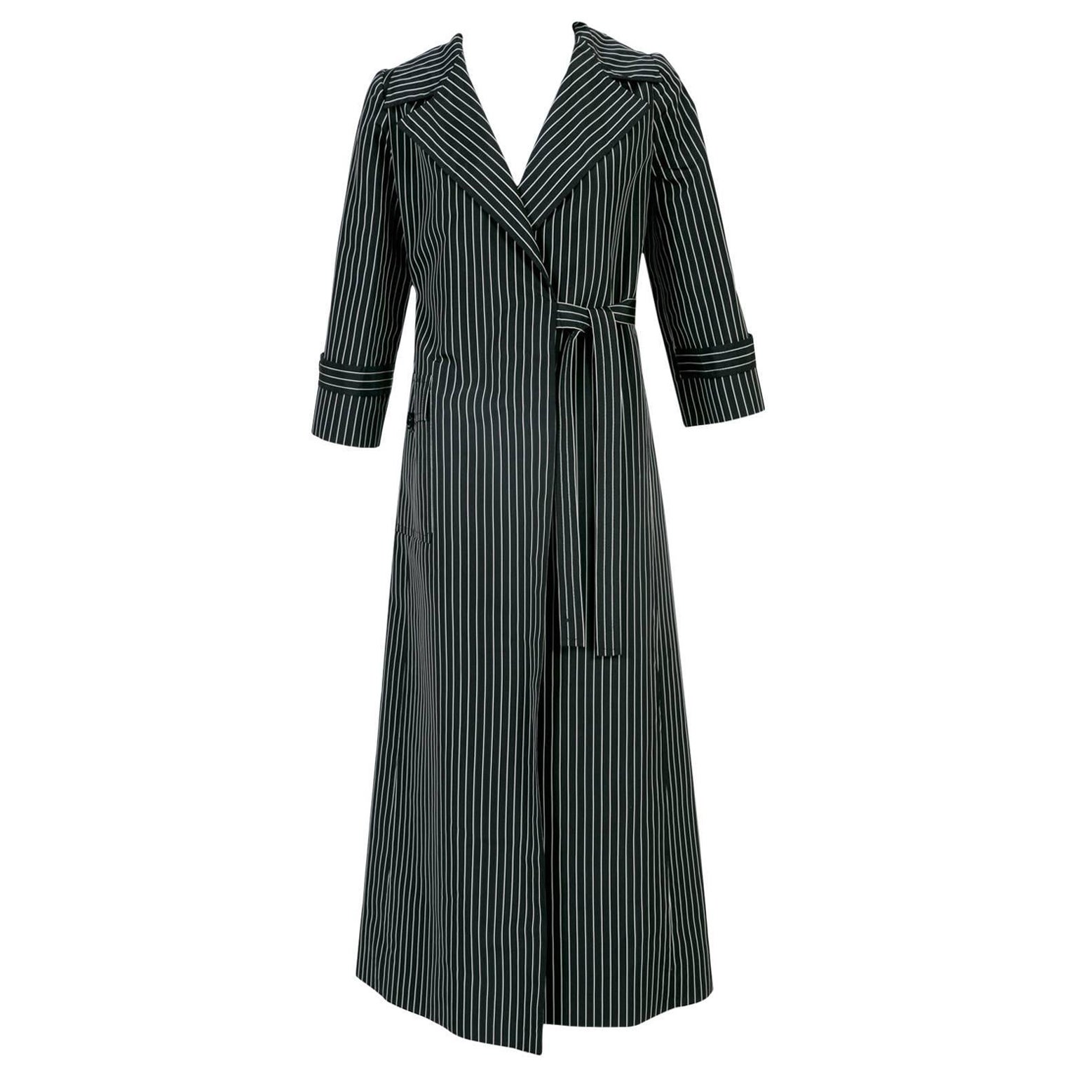 1960s Tiziani Roma by Karl Lagerfeld Black Striped Taffeta Wrap Coat