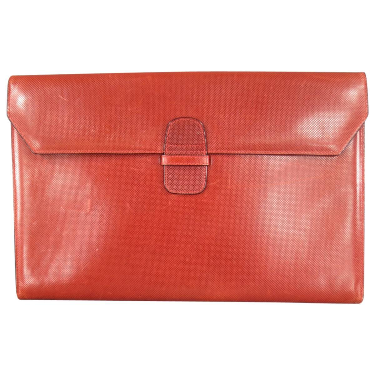 Vintage BOTTEGA VENETA Rust Red Textured Leather Clutch Portfolio