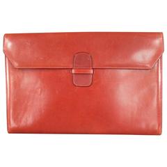 Retro BOTTEGA VENETA Rust Red Textured Leather Clutch Portfolio