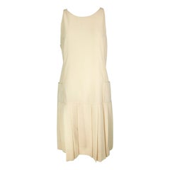 Karl Lagerfeld Cream Wool Drop Waist Pleated Skirt Sleeveless Dress 42 1980s