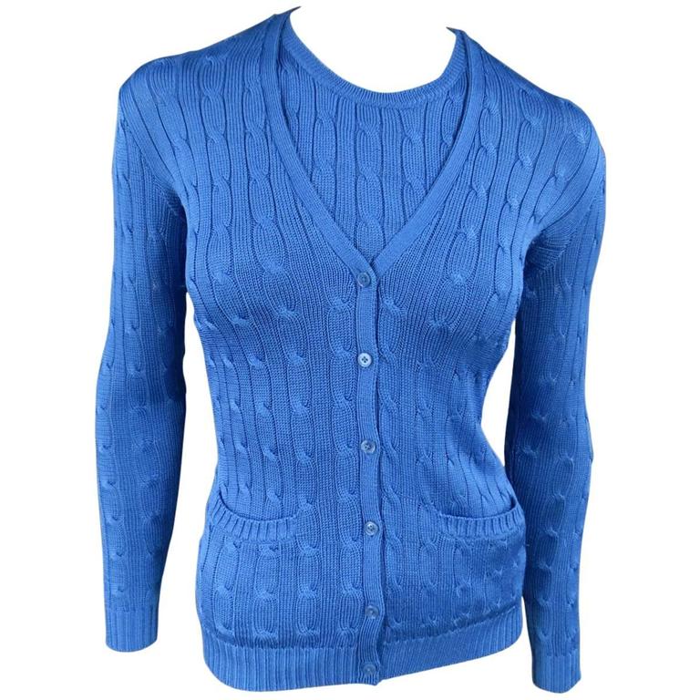 RALPH LAUREN BLACK LABEL Blue Silk Cable Knit Tank Cardigan Twin Set at  1stDibs