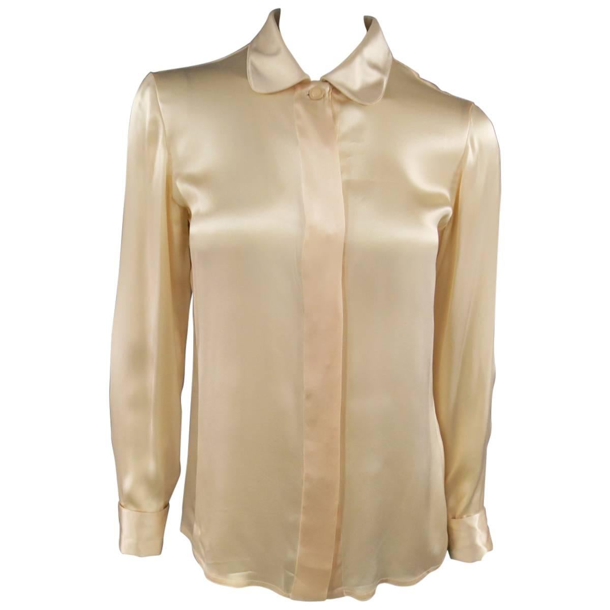 GIANNI VERSACE Size 4 Peach Nude Silk Satin Hidden Placket Medusa Button Blouse