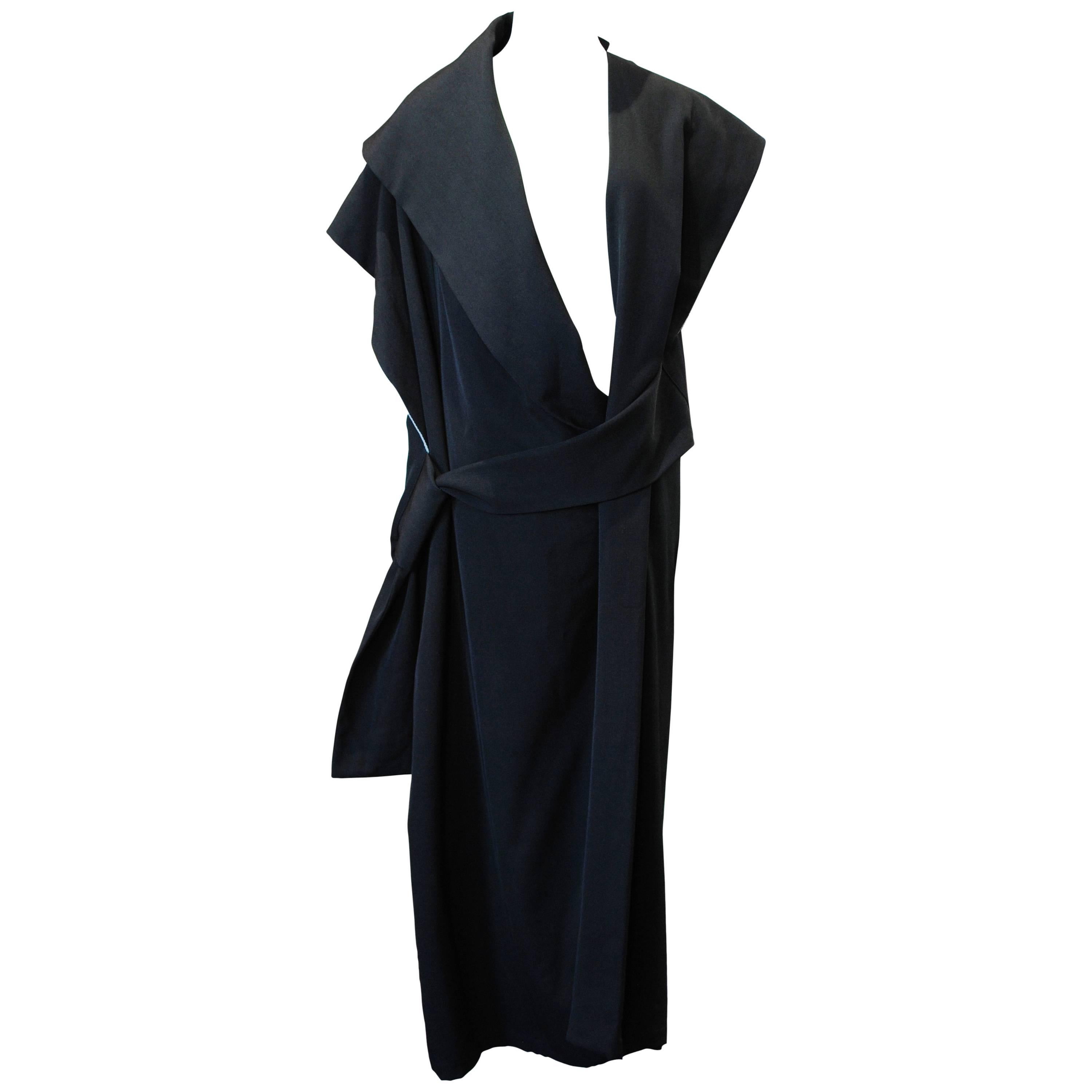 1994 Yohji Yamamoto black wool gabardine kimono style dress For Sale
