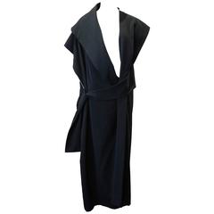 1994 Yohji Yamamoto black wool gabardine kimono style dress