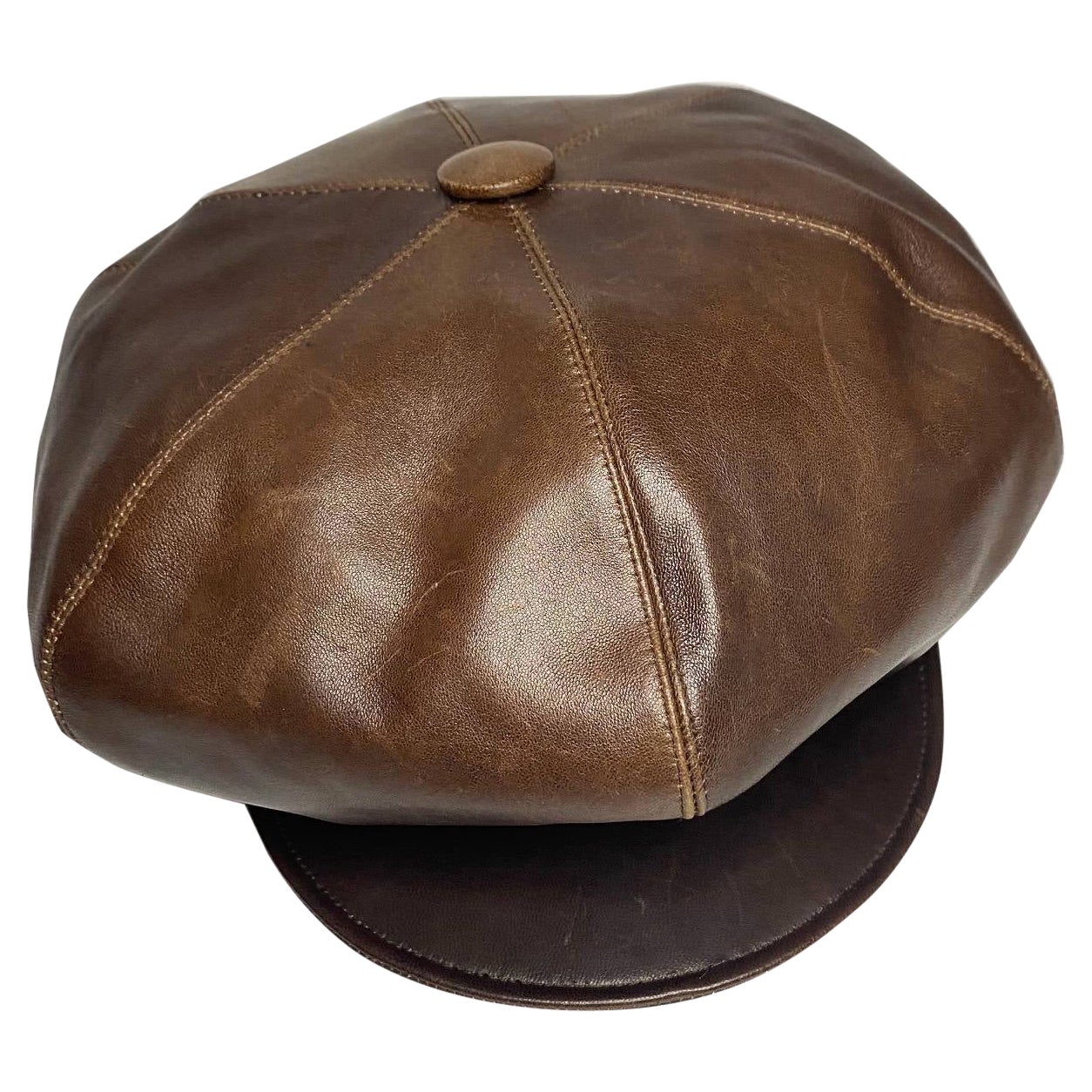 2000s Christian Dior Brown Leather Newsboy Flat Cap For Sale at 1stDibs