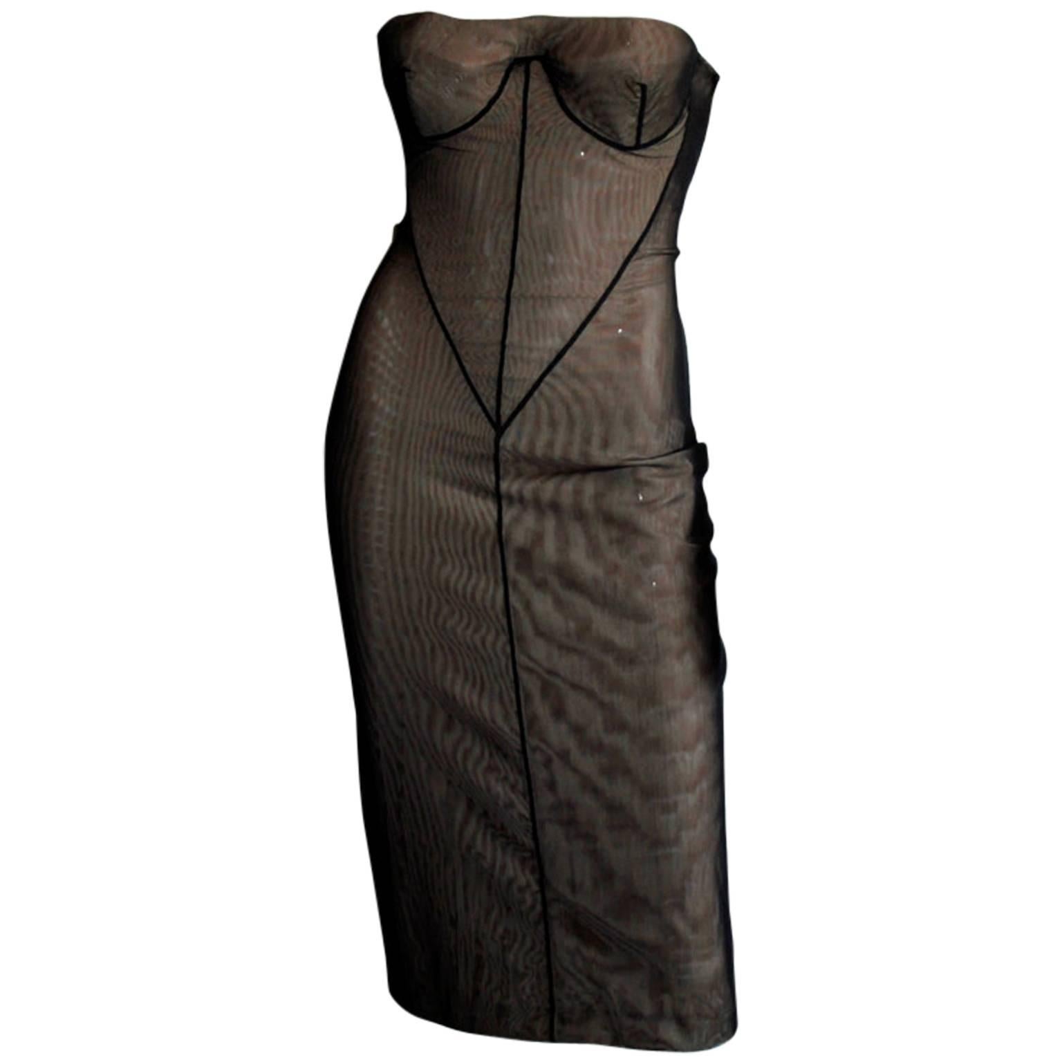 Free Shipping: Iconic Tom Ford For Gucci SS 2001 Black Nude Corset Runway Dress!