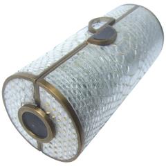 Sleek Silver Metallic Python Cylinder Clutch Bag Designed by R & Y Augousti