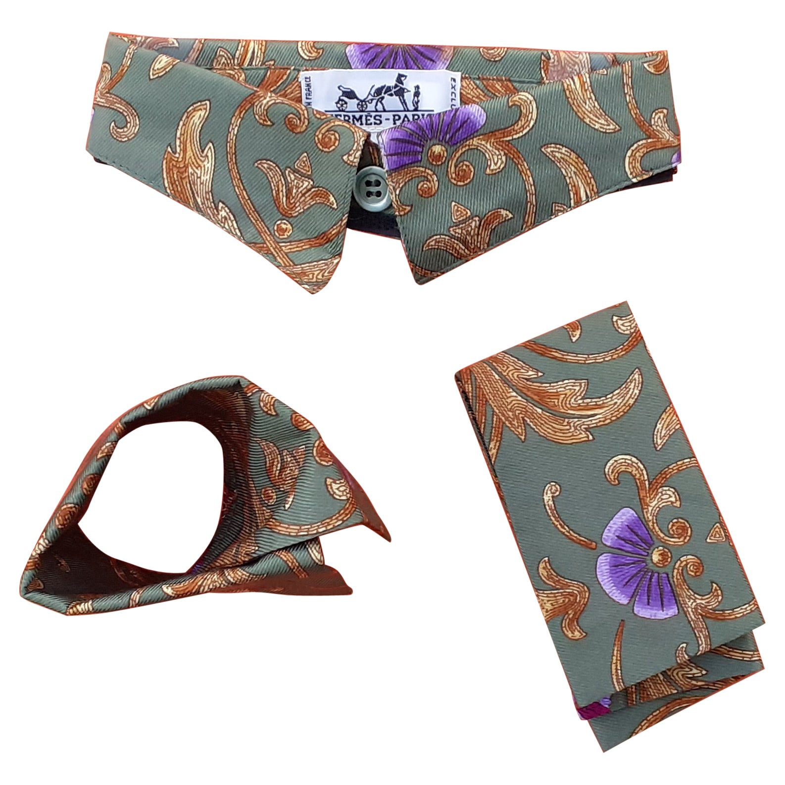 Exceptional Hermès Collar and Matching Cuffs Set in Silk Cheval Turc Print RARE For Sale