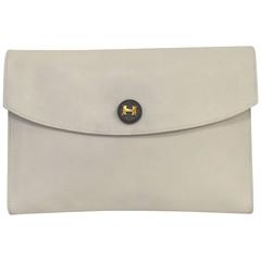 Vintage Hermes White Leather Envelope Clutch GHW