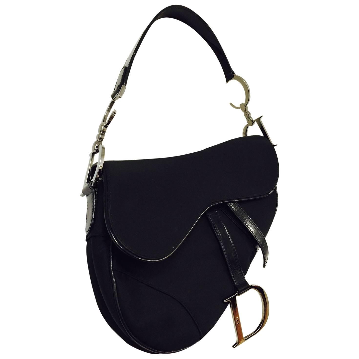 Christian Dior Black Patent and Nylon Saddle Bag  For Sale