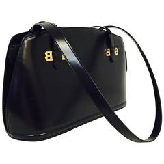 Bally Black Polished Calfskin Structured Shoulder Bag Excellent Condition