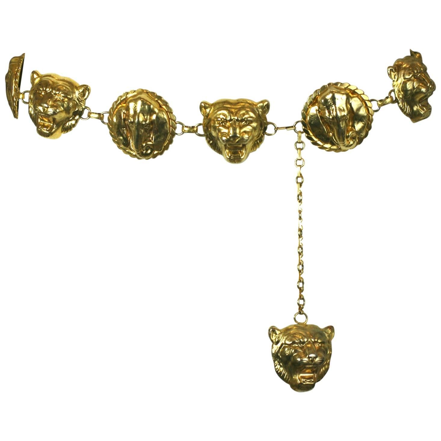 Gilt Lion and Elephant Link Belt For Sale