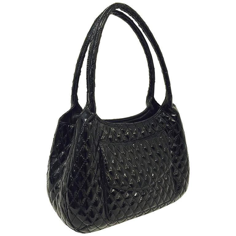Eric Javits Black Patent Diamond Quilted Shoulder Bag With Tassel at ...