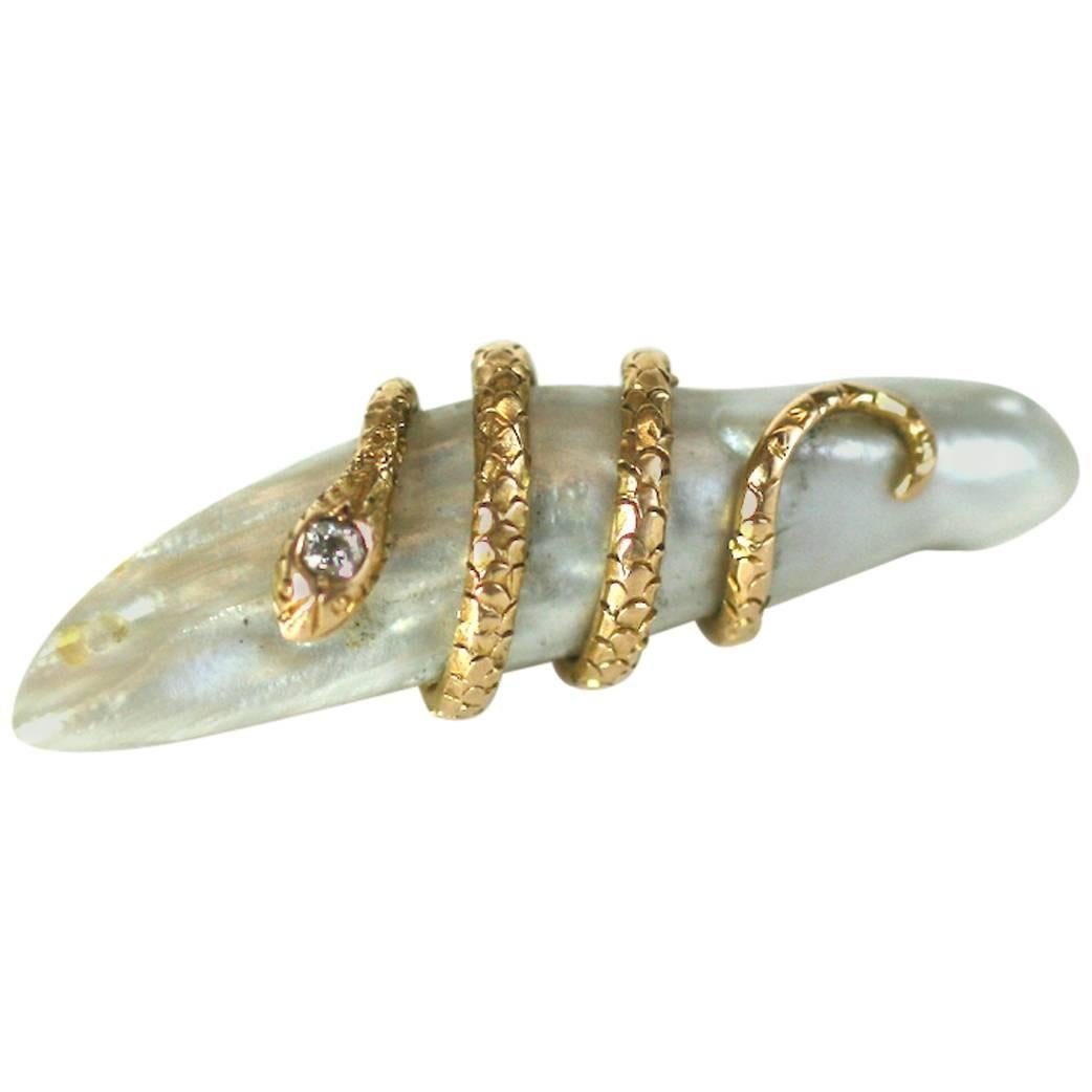 Victorian Entwined Snake on Natural Pearl For Sale