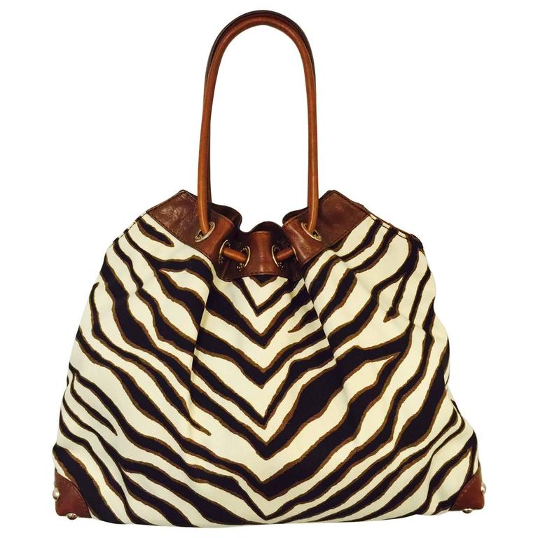 MICHAEL Michael Kors Zebra Print Canvas Hobo With Toffee Leather Trim at 1stDibs | michael kors