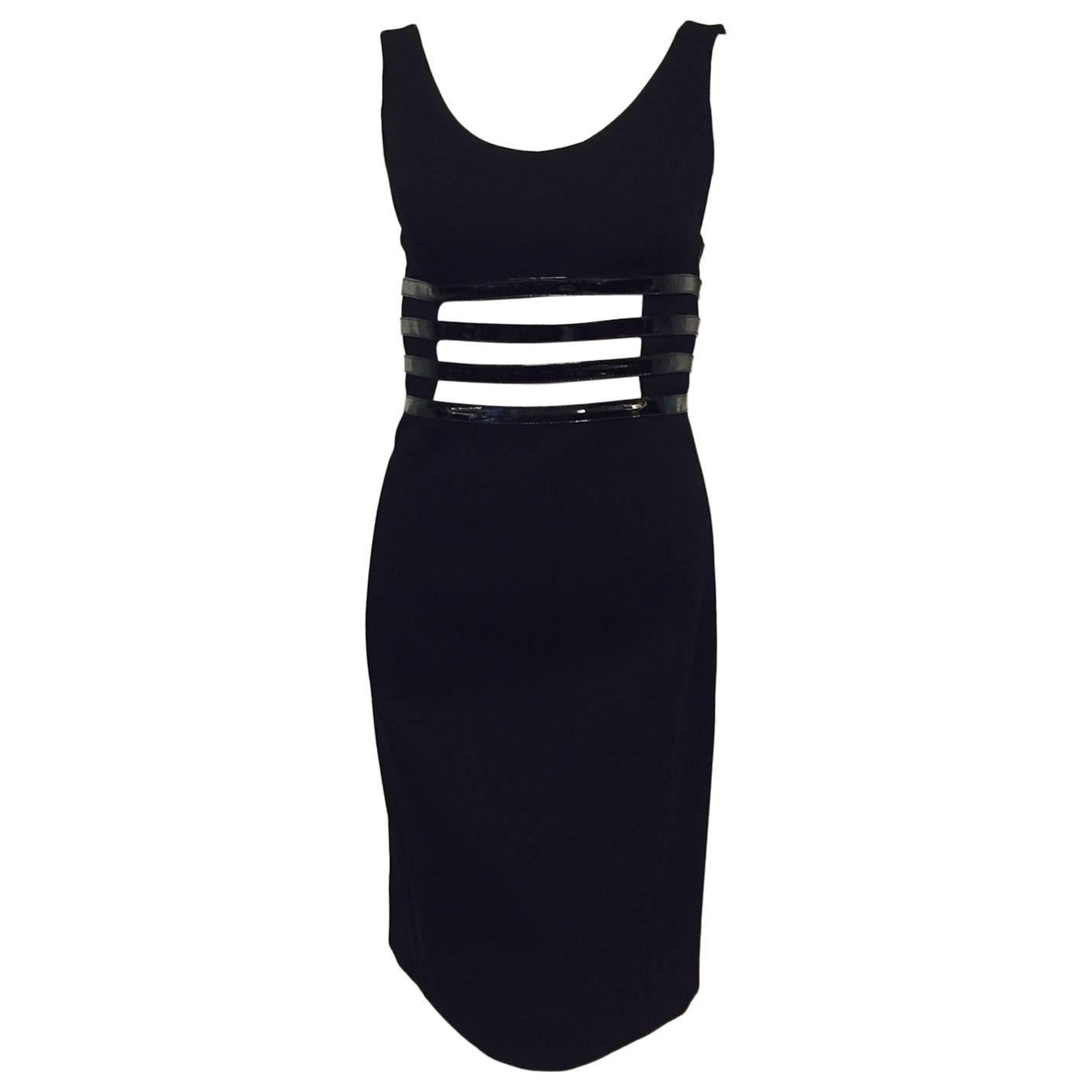 Michael Kors Black Wool Blend Sleeveless Mini Dress W Patent Caged ...