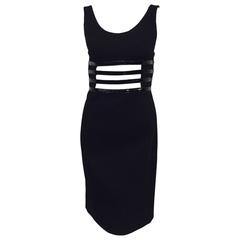 Michael Kors Black Wool Blend Sleeveless Mini Dress W Patent Caged Bodice