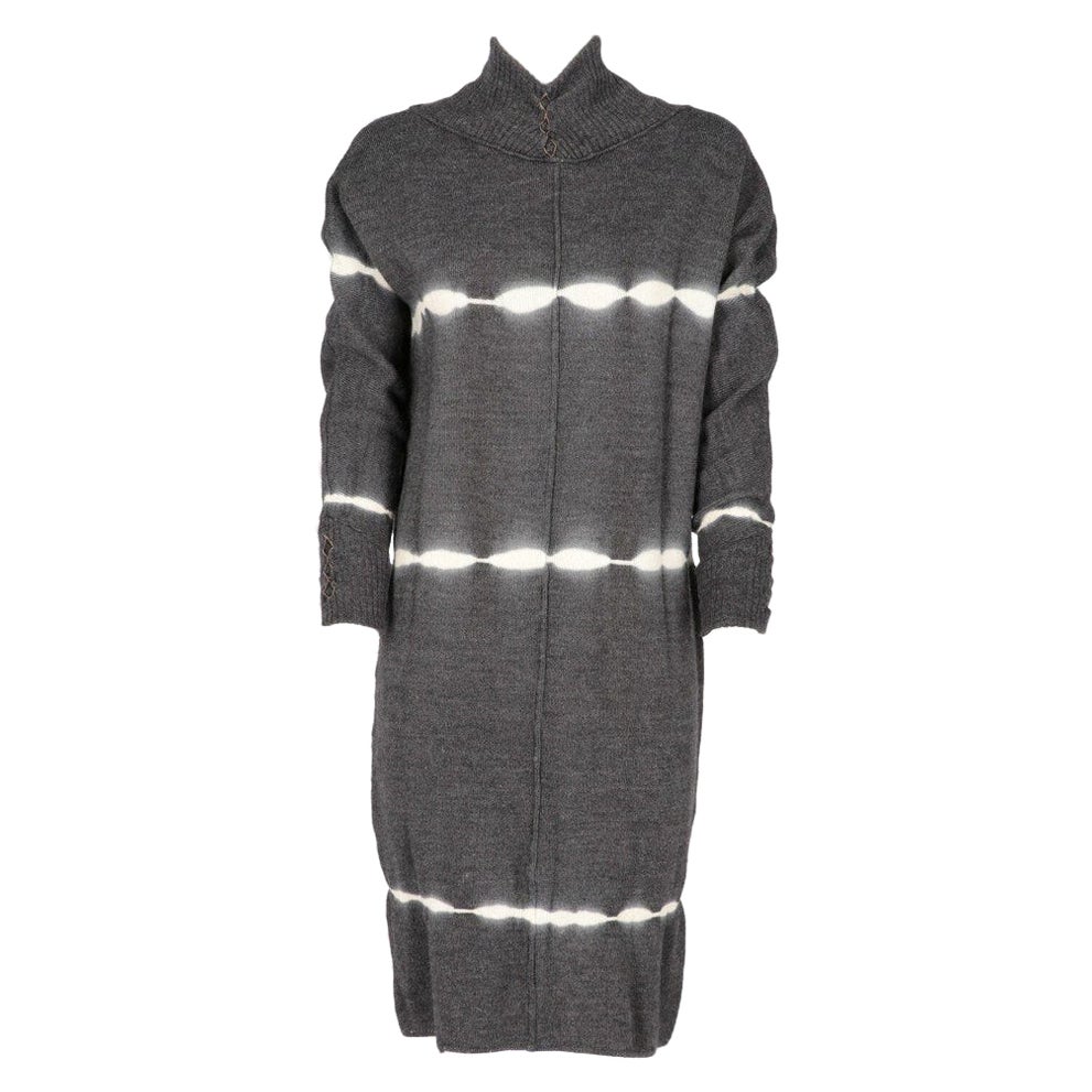 2000s Callaghan ivory tie-dye grey knitwear dress with ribbed collar For Sale