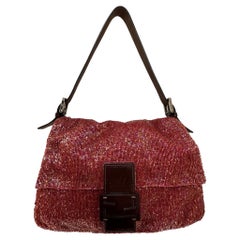Auth FENDI Mini Mamma Baguette Shoulder Bag Black/Pink/Gold Wool/Sequin  e55935f