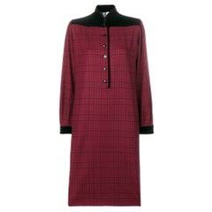 80s Emanuel Ungaro burgundy wool dress with black checked pattern