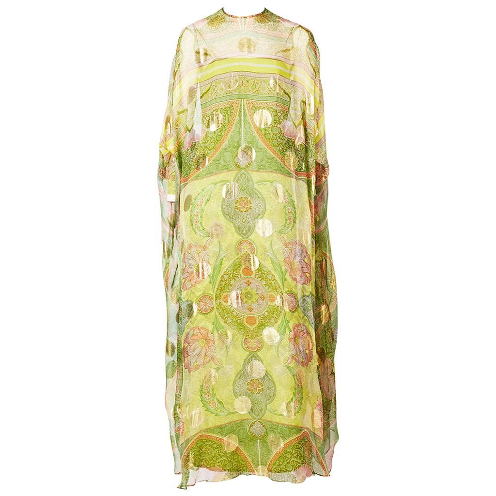 Adolfo Paisley Print Chiffon Caftan