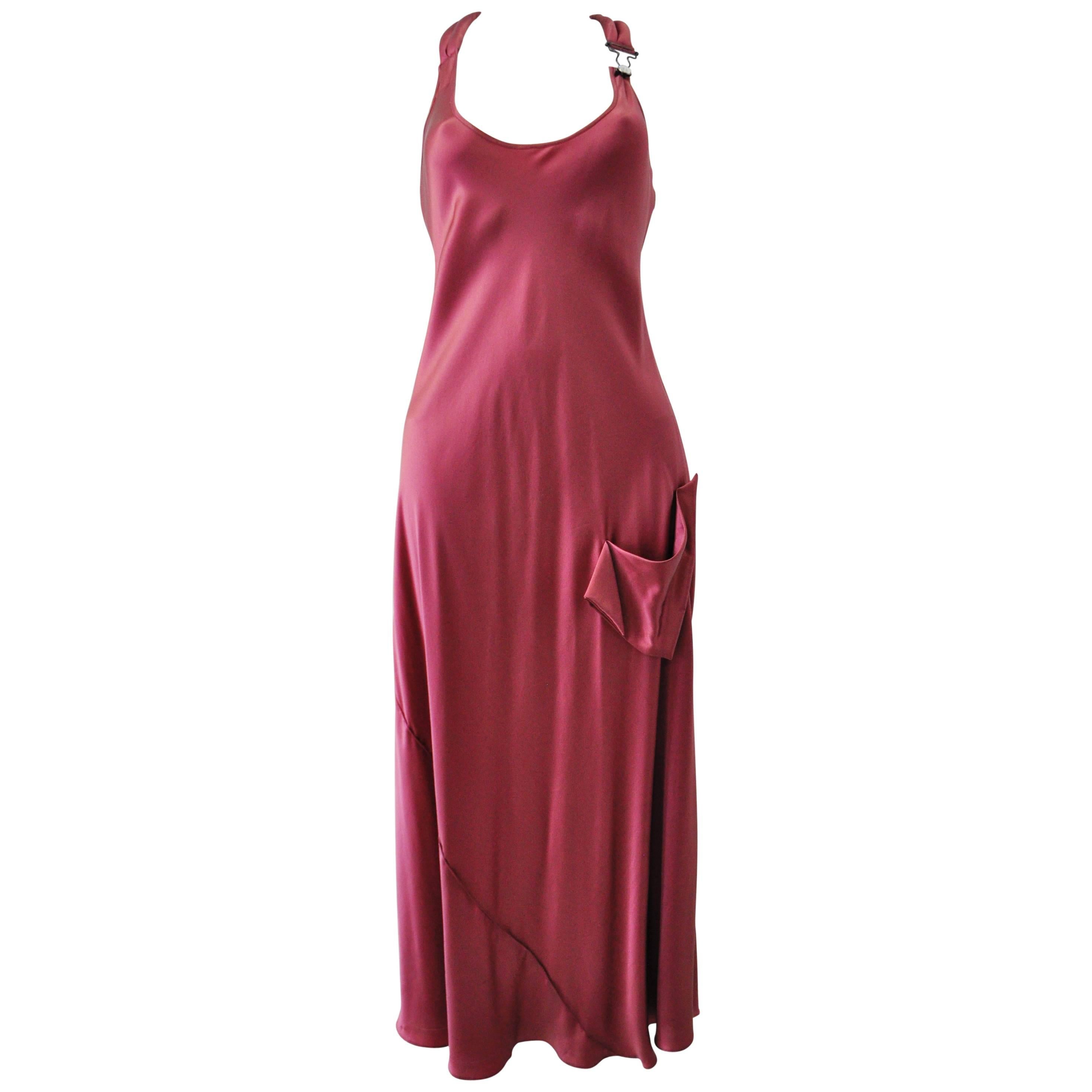 One of a Kind Sonia Rykiel Raspberry Silk Long Dress For Sale