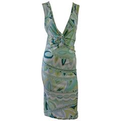 Emilio Pucci Greentone Print V-neck Sleeveless Dress - 12