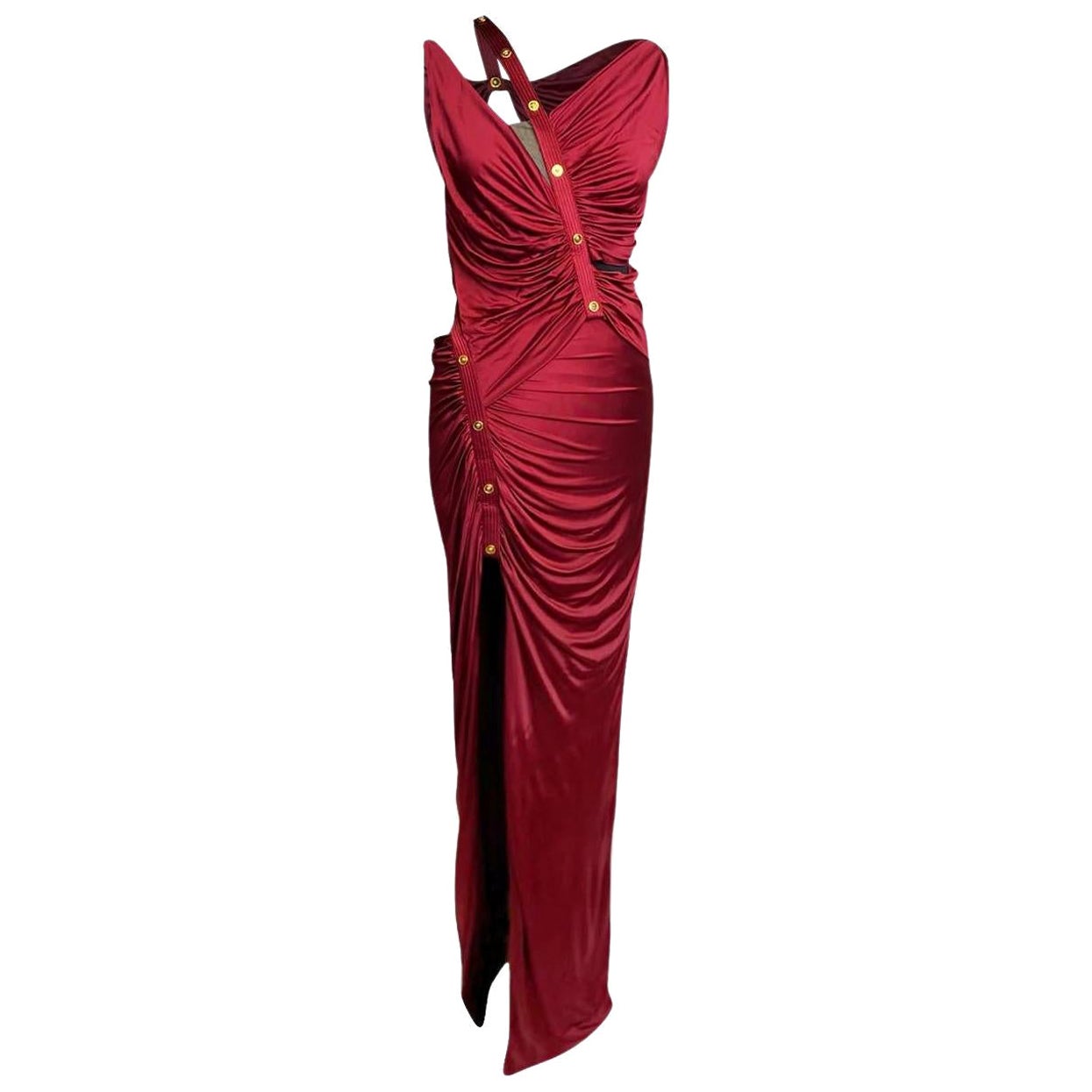 S/2019 VERSACE BURGUNDY DRAPED ASYMMETRIC Dress IT 36