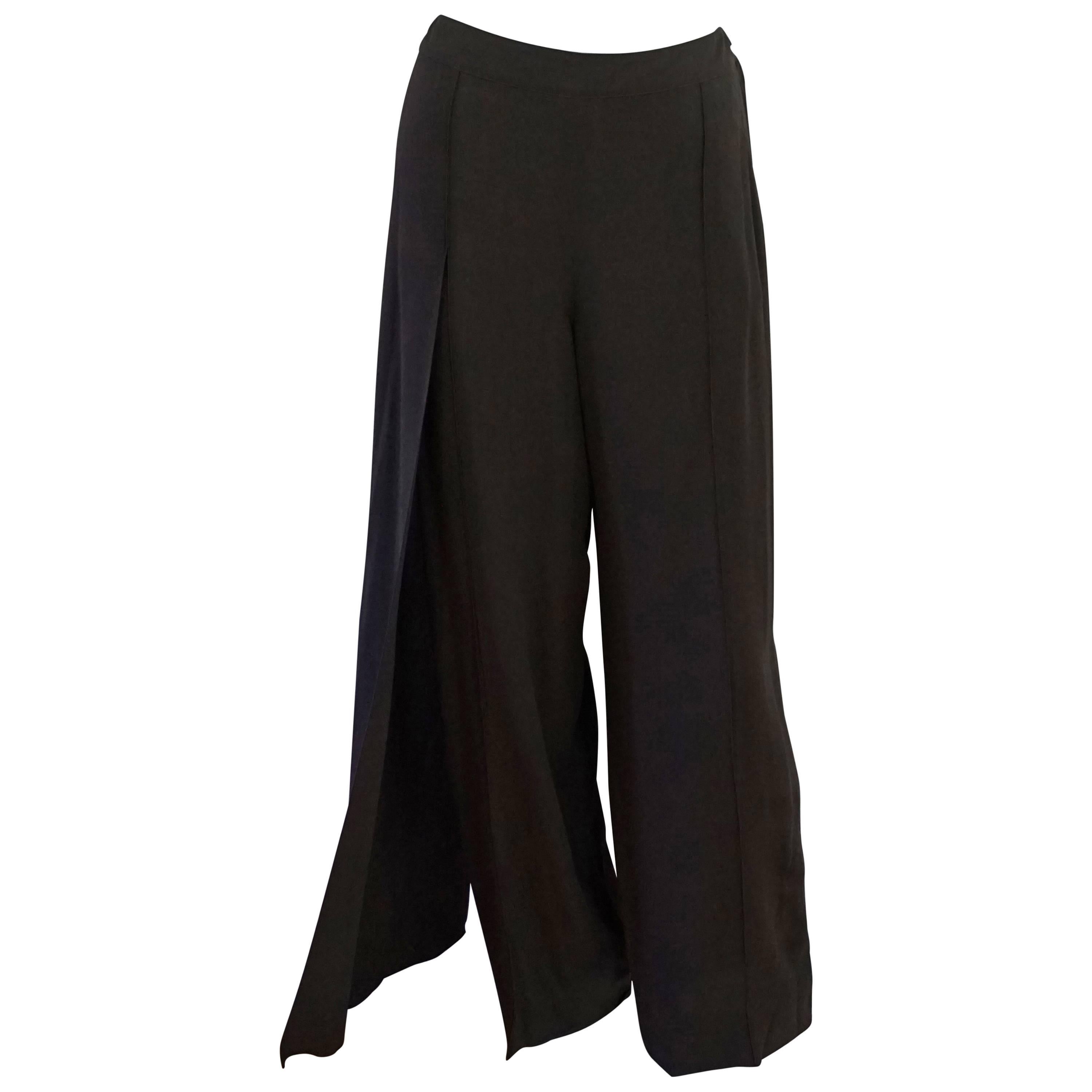 Pantalon palazzo Chanel en mousseline de soie marron chocolat - 42 - 99P en vente