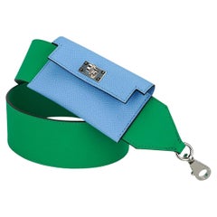 Hermes Kelly Pocket Shoulder Strap Menthe / Blue Celeste Palladium PM