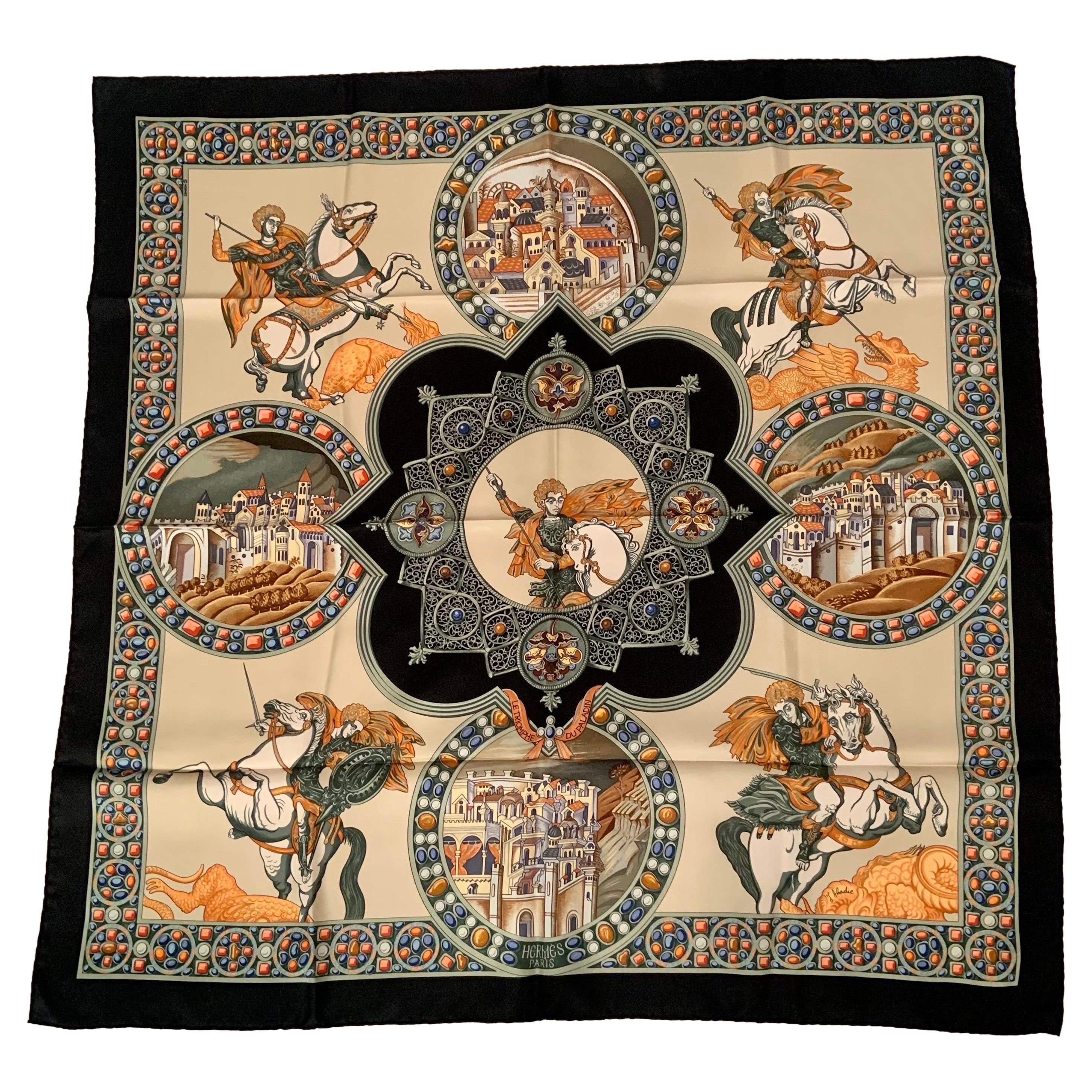 Hermes Silk Scarf Le Triomphe Du Paladin Never Worn with Original Box For Sale