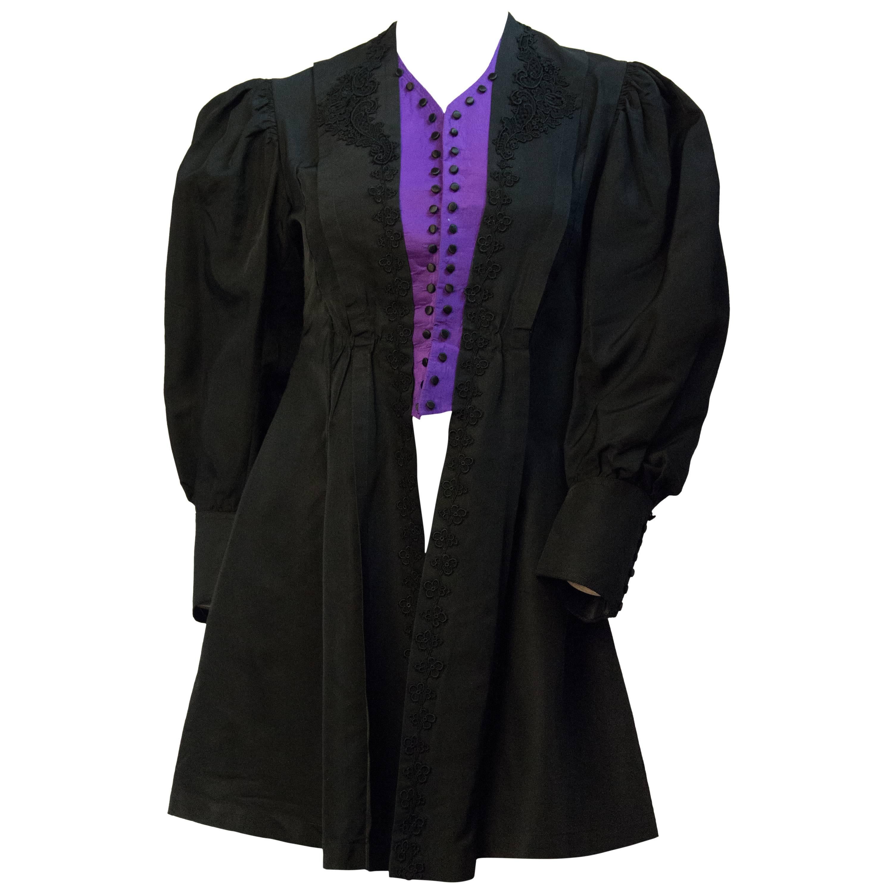 Edwardian Black and Purple Silk Jacket  For Sale