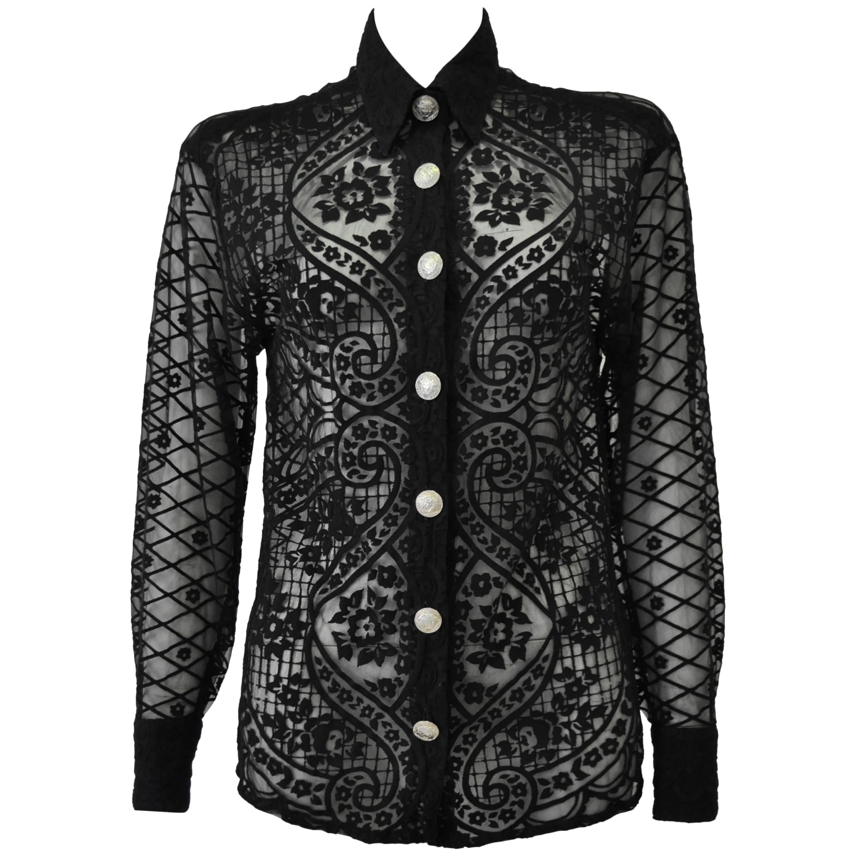 Exceptional Gianni Versace Couture Black Lace Shirt For Sale